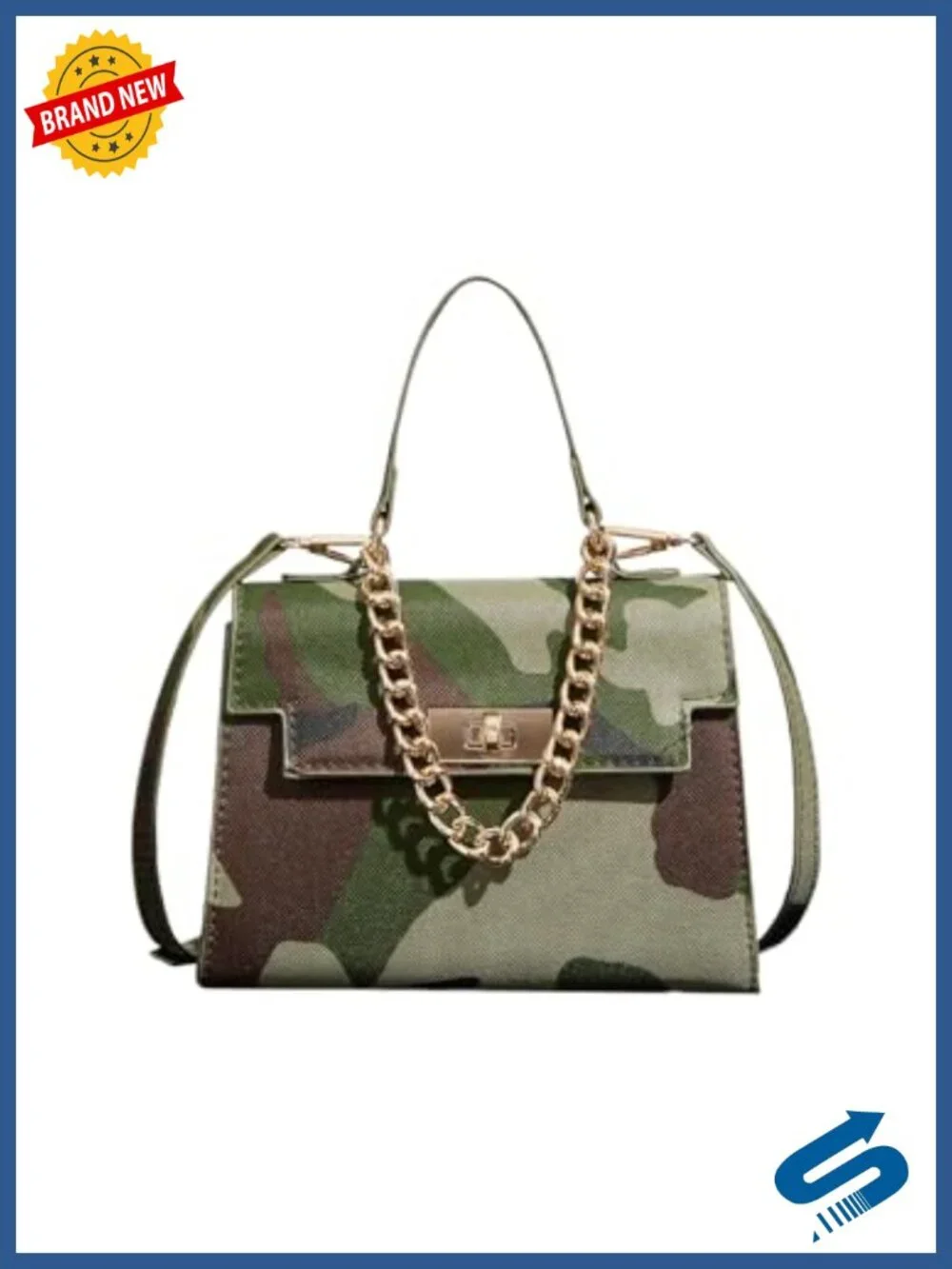 Camouflage Flap Satchel with Chain Strap